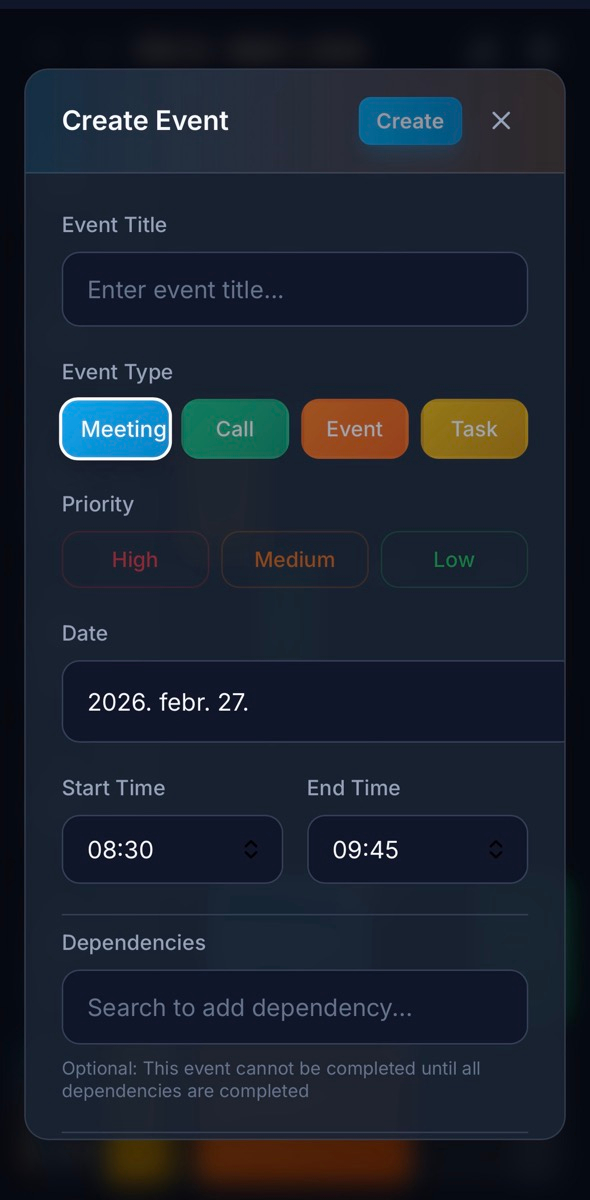 Quick add event interface